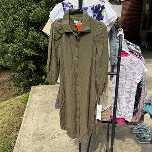 Calvin Klein Olive Green Button-Front Shirt Dress